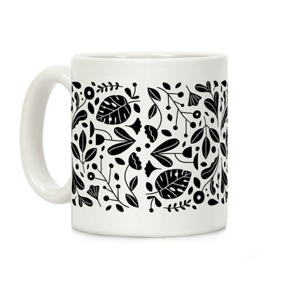 Black and White Plant Pattern Coffee Mug