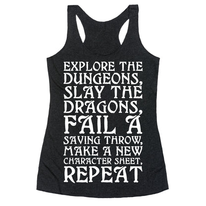 Explore The Dungeons, Slay The Dragons Racerback Tank