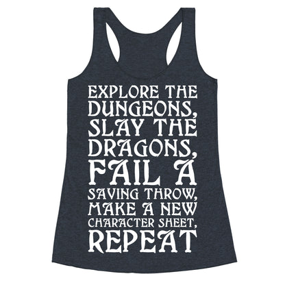 Explore The Dungeons, Slay The Dragons Racerback Tank