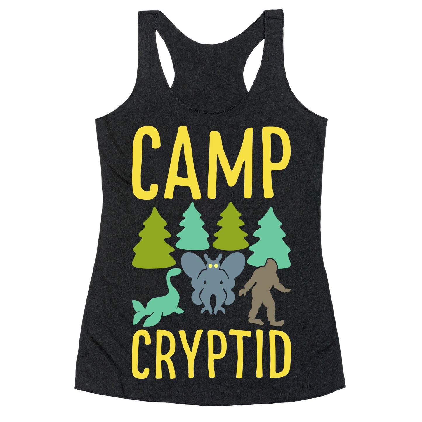 Camp Cryptid White Print Racerback Tank