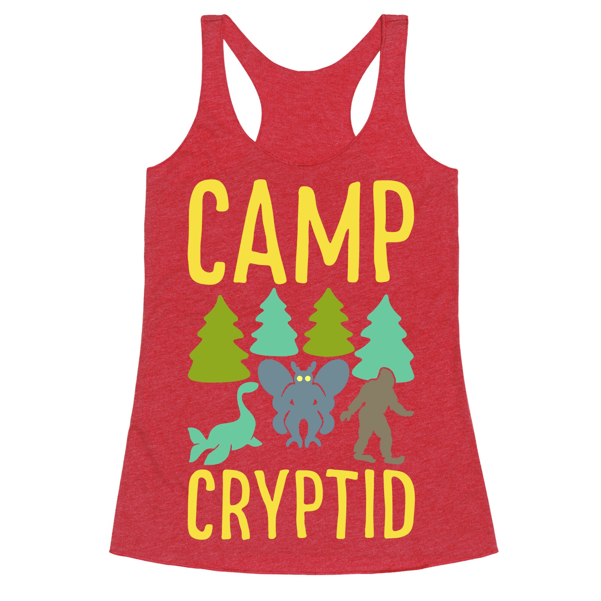 Camp Cryptid White Print Racerback Tank