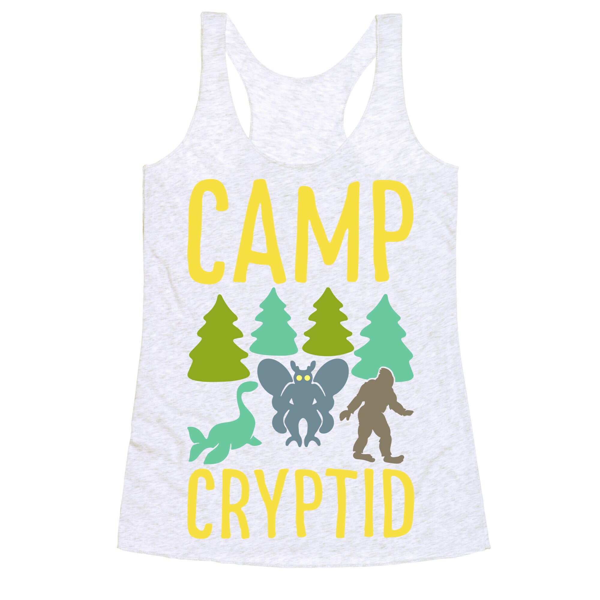 Camp Cryptid White Print Racerback Tank