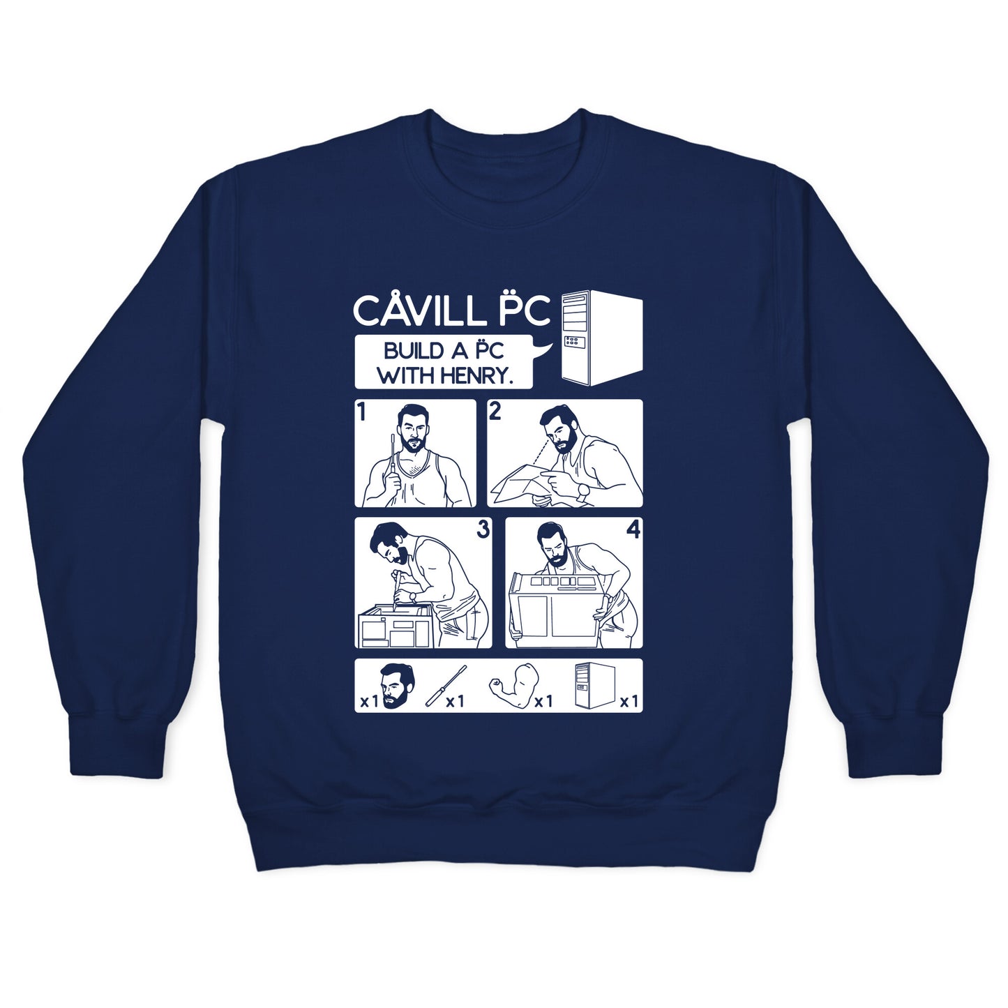 Cavill PC Parody White Print Crewneck Sweatshirt
