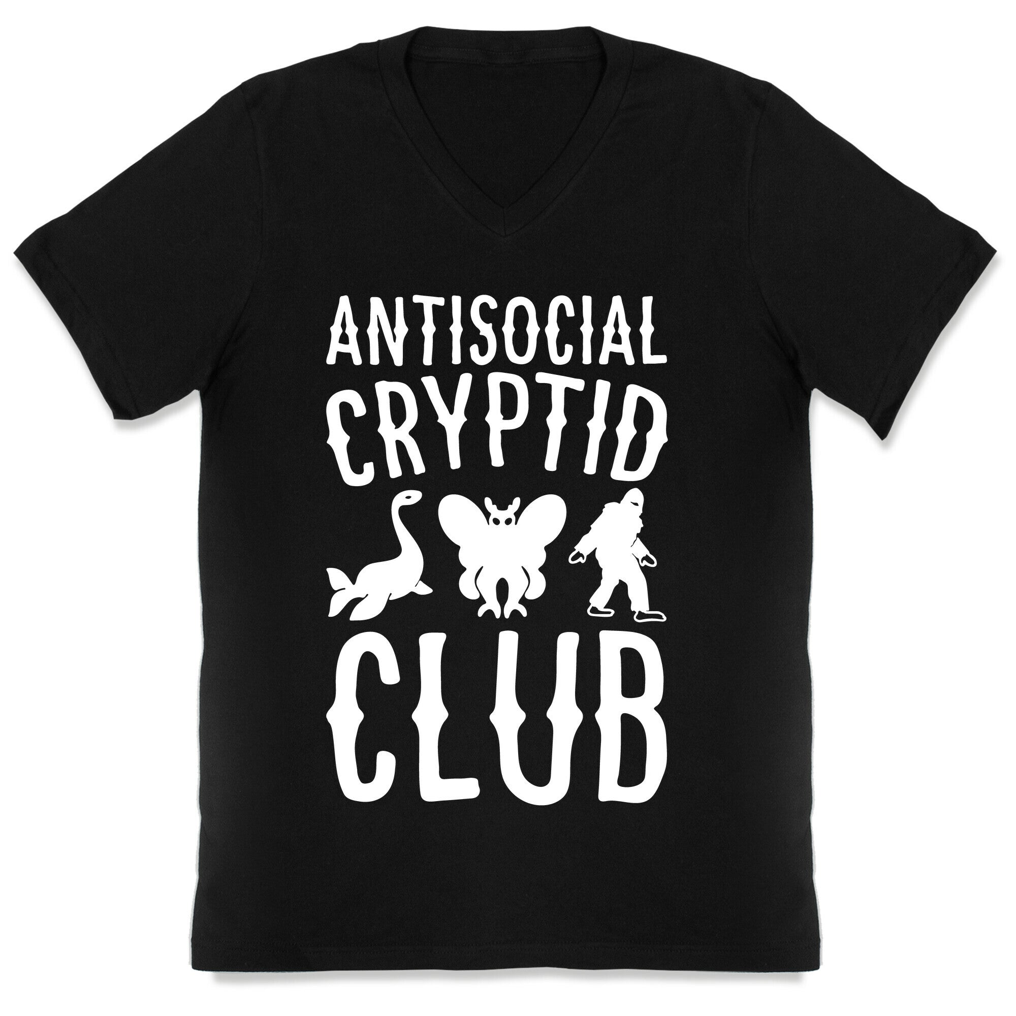 Antisocial Cryptid Club White Print V-Neck
