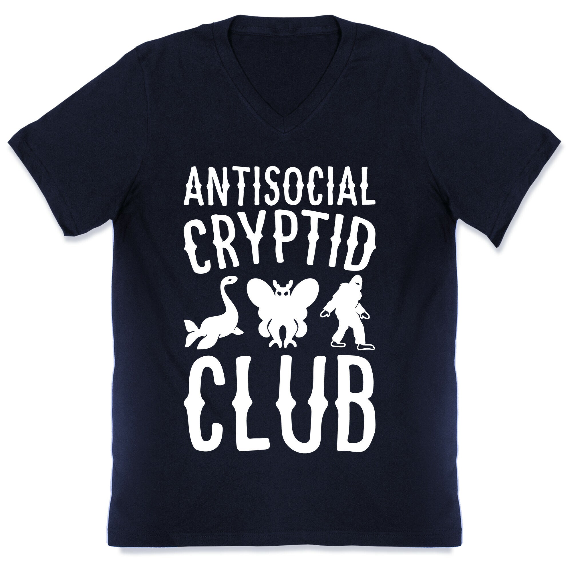 Antisocial Cryptid Club White Print V-Neck