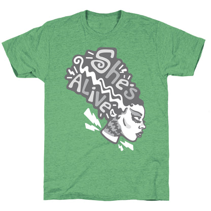 She's Alive Bride of Frankenstein Parody White Print Unisex Triblend Tee