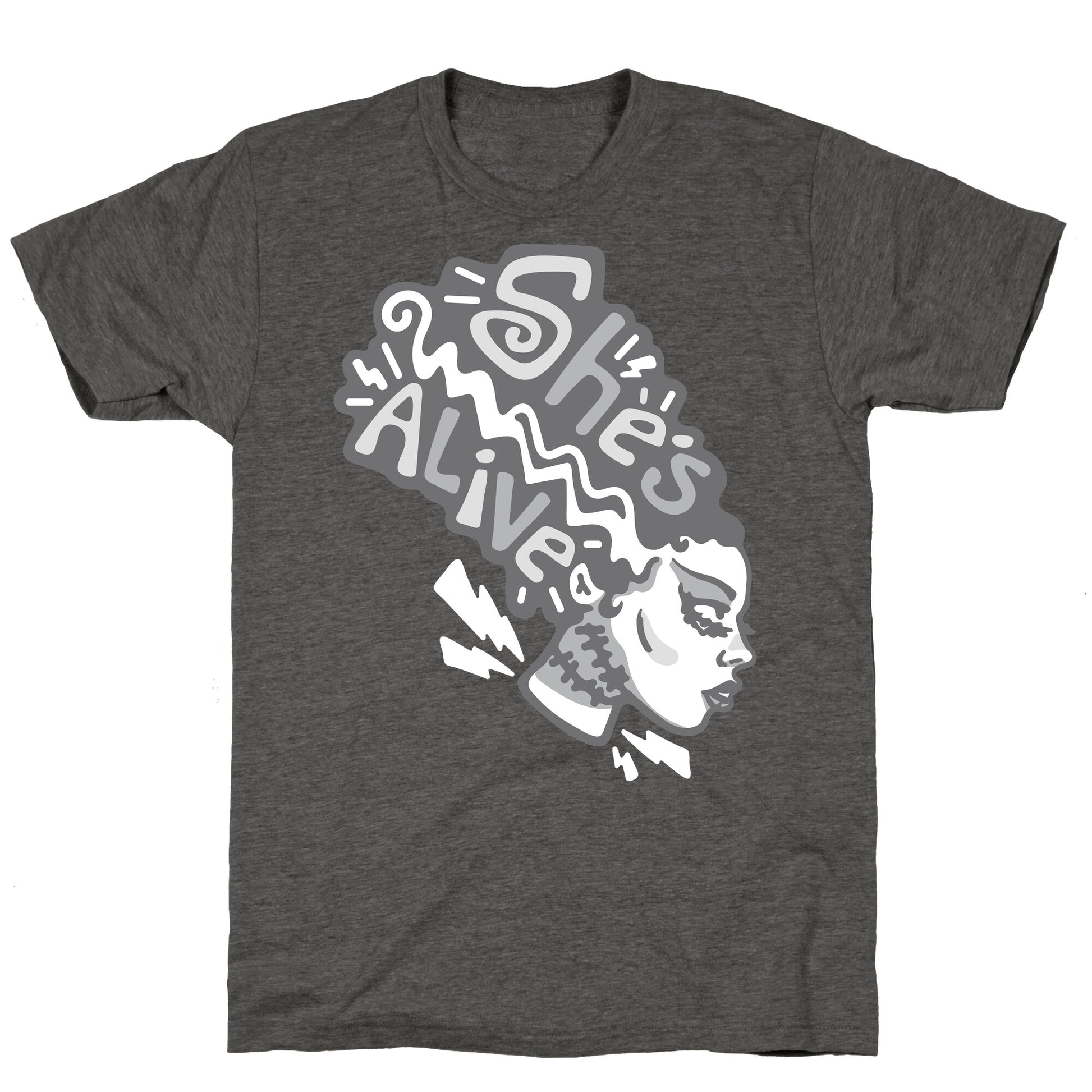 She's Alive Bride of Frankenstein Parody White Print Unisex Triblend Tee