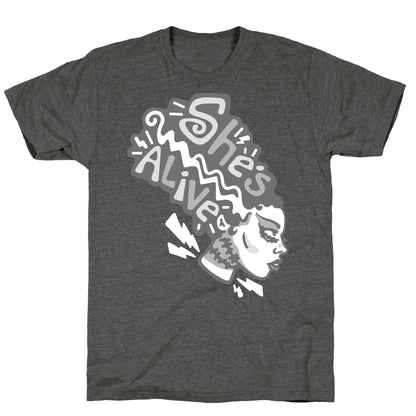 She's Alive Bride of Frankenstein Parody White Print Unisex Triblend Tee