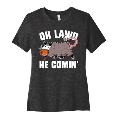 Oh Lawd He Comin' Pumpkin Possum Women's Cotton Tee