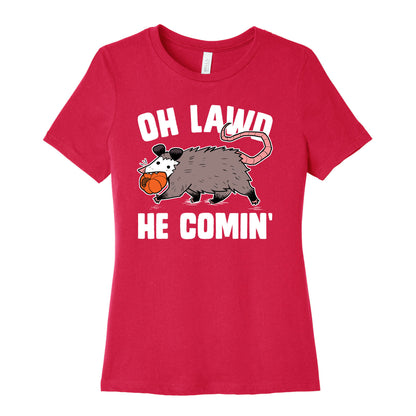 Oh Lawd He Comin' Pumpkin Possum Women's Cotton Tee
