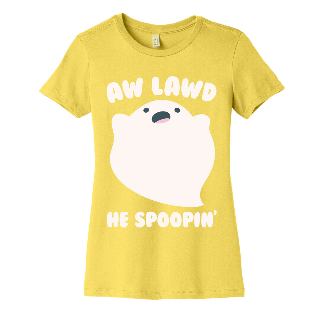 Aw Lawd He Spoopin' Ghost Parody White Print Women's Cotton Tee