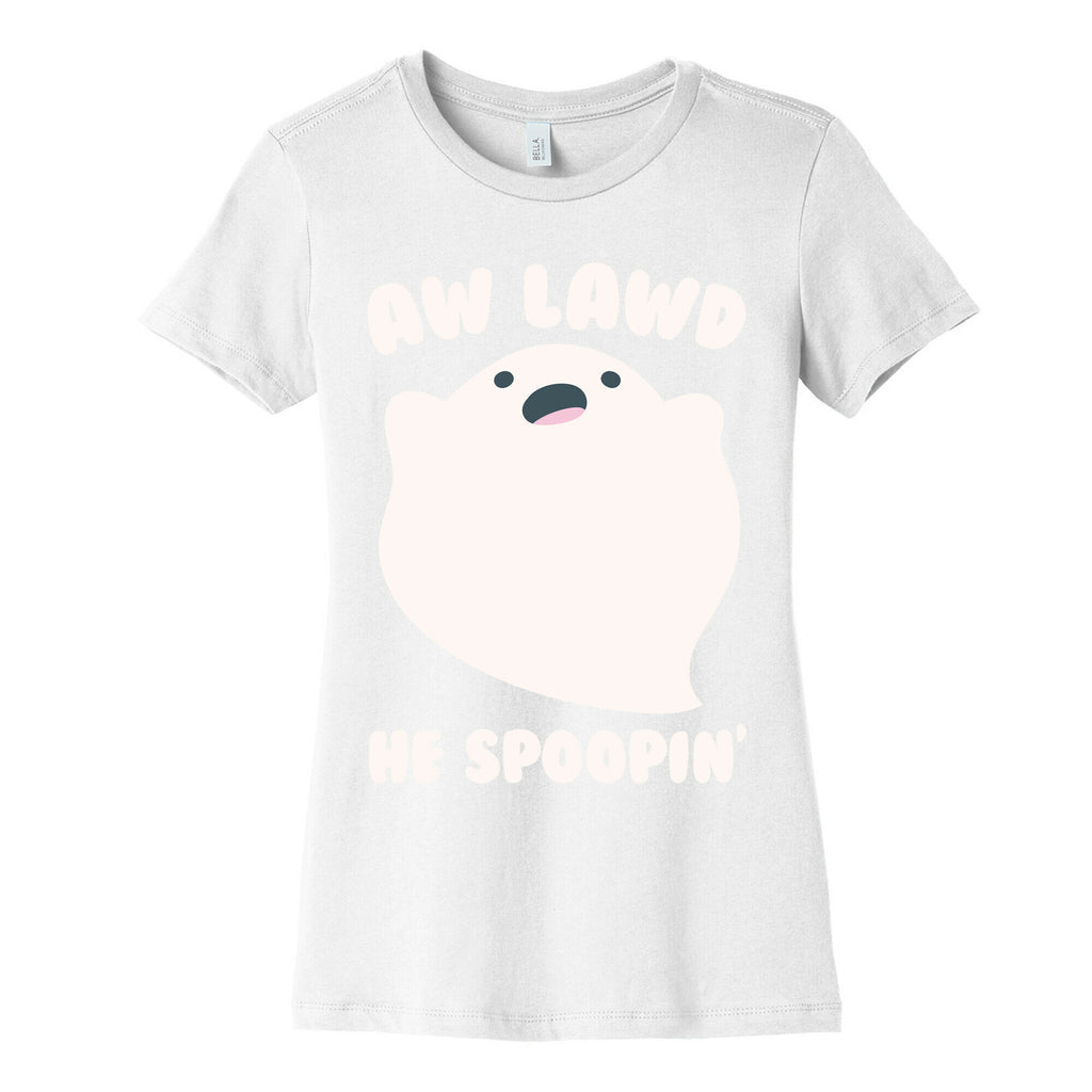 Aw Lawd He Spoopin' Ghost Parody White Print Women's Cotton Tee