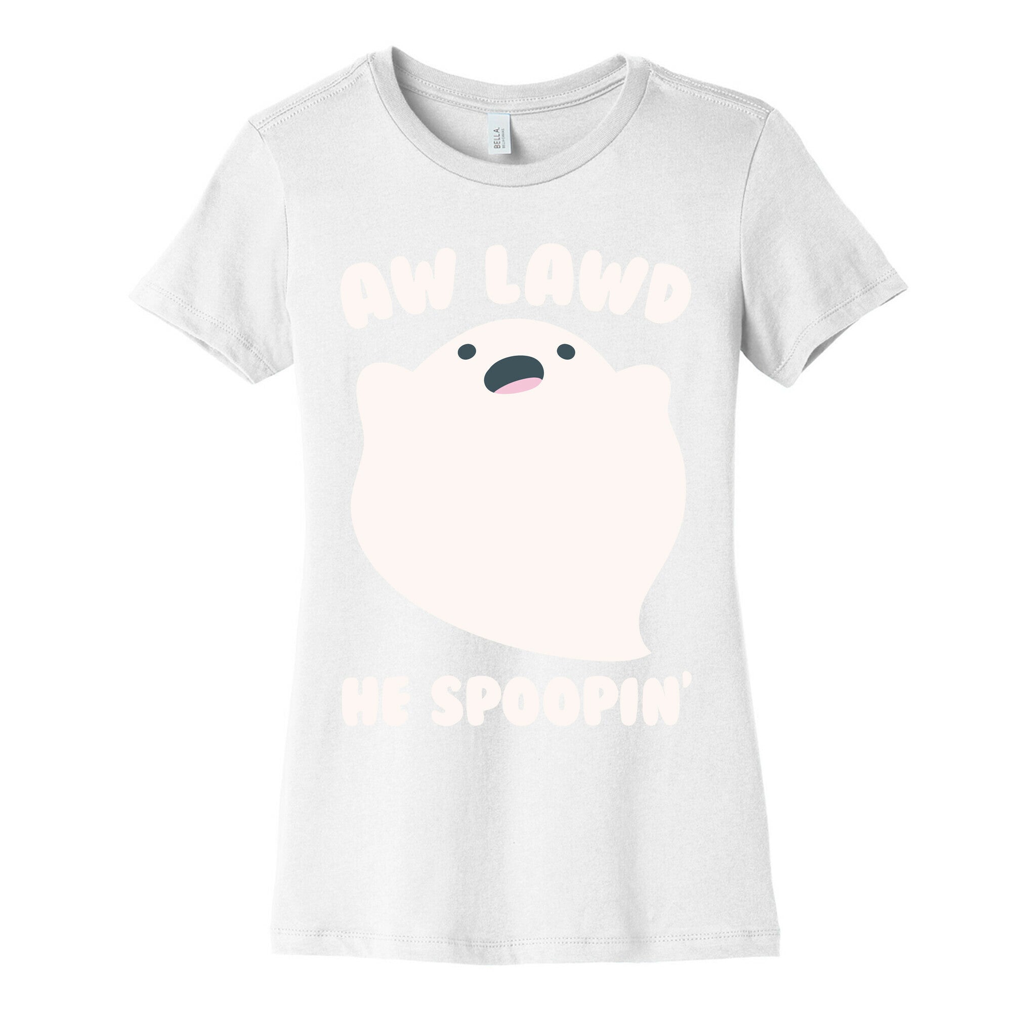Aw Lawd He Spoopin' Ghost Parody White Print Women's Cotton Tee