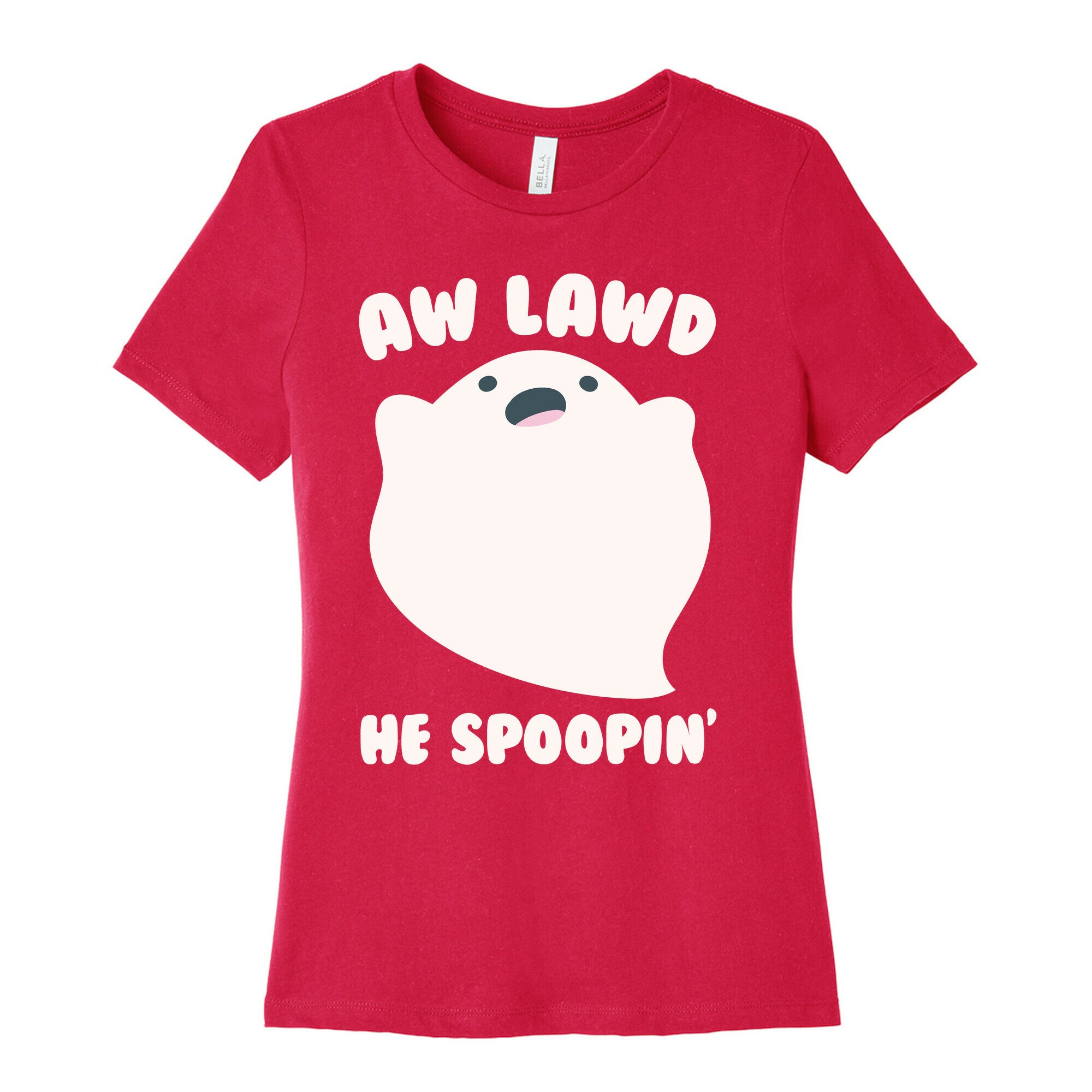 Aw Lawd He Spoopin' Ghost Parody White Print Women's Cotton Tee