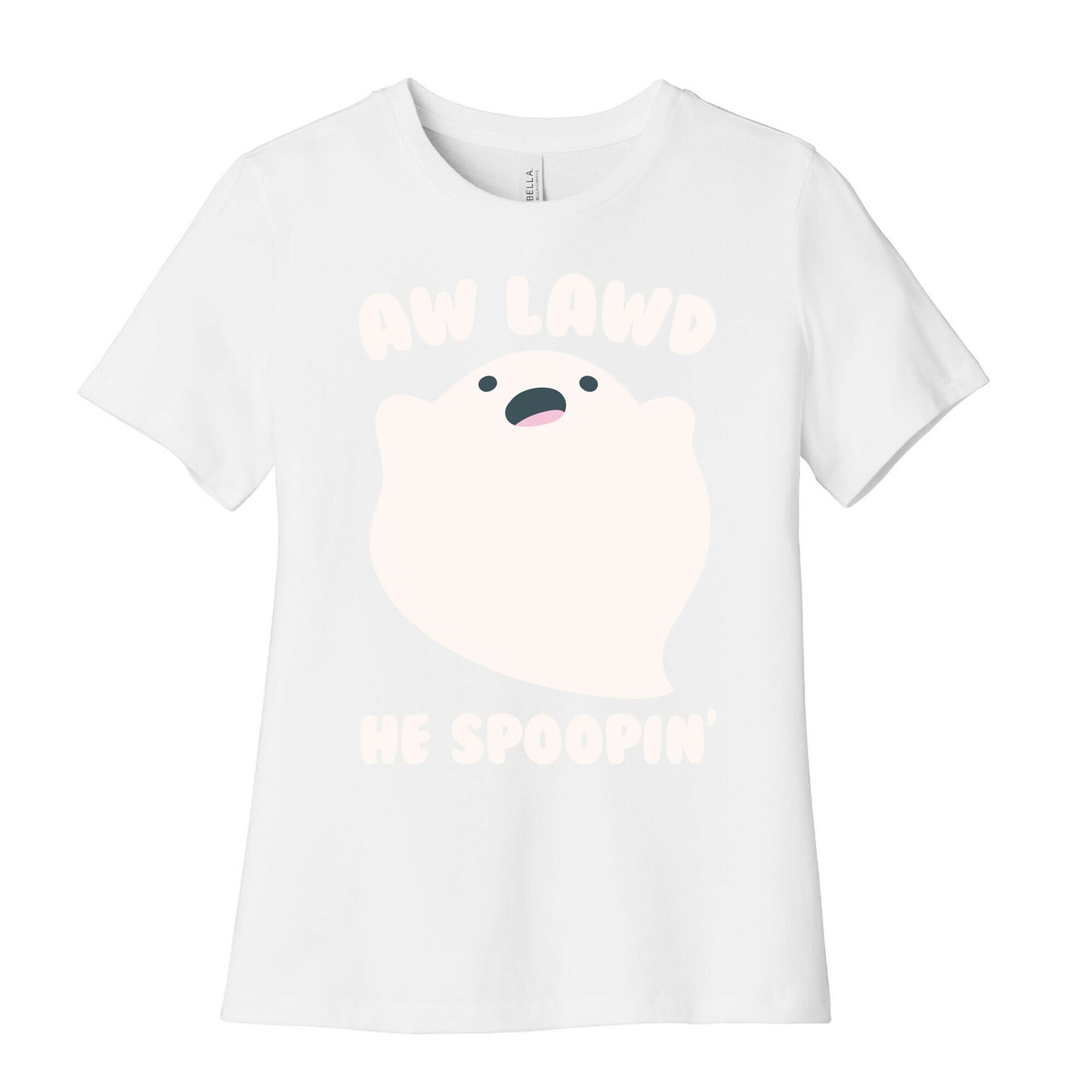 Aw Lawd He Spoopin' Ghost Parody White Print Women's Cotton Tee