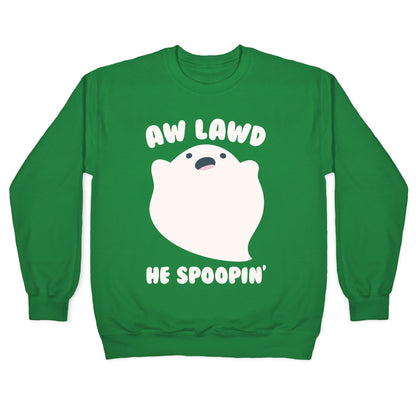 Aw Lawd He Spoopin' Ghost Parody White Print Crewneck Sweatshirt