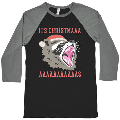 It's Christmas Screaming Raccoon Baseball Tee