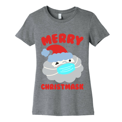 Merry Christmask White Print Women's Cotton Tee