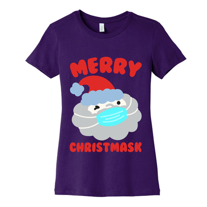 Merry Christmask White Print Women's Cotton Tee