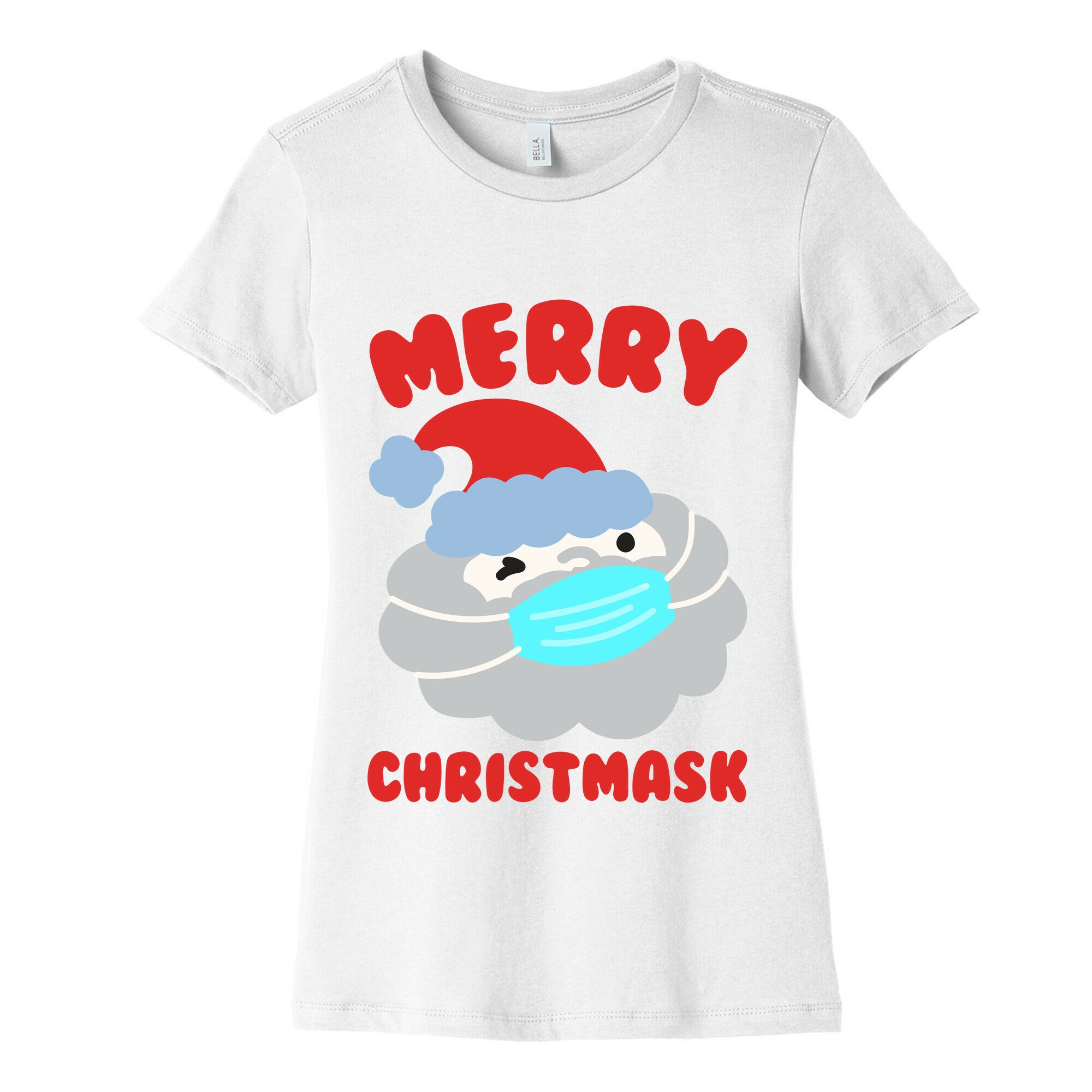 Merry Christmask White Print Women's Cotton Tee