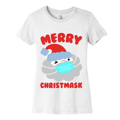 Merry Christmask White Print Women's Cotton Tee