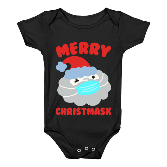 Merry Christmask White Print Baby One Piece