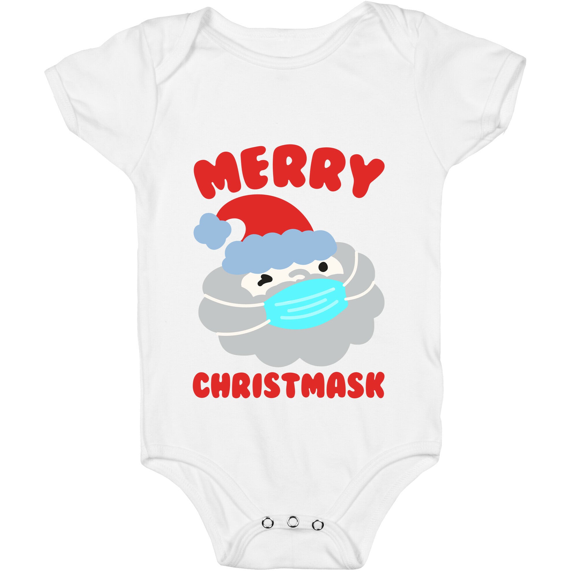 Merry Christmask White Print Baby One Piece