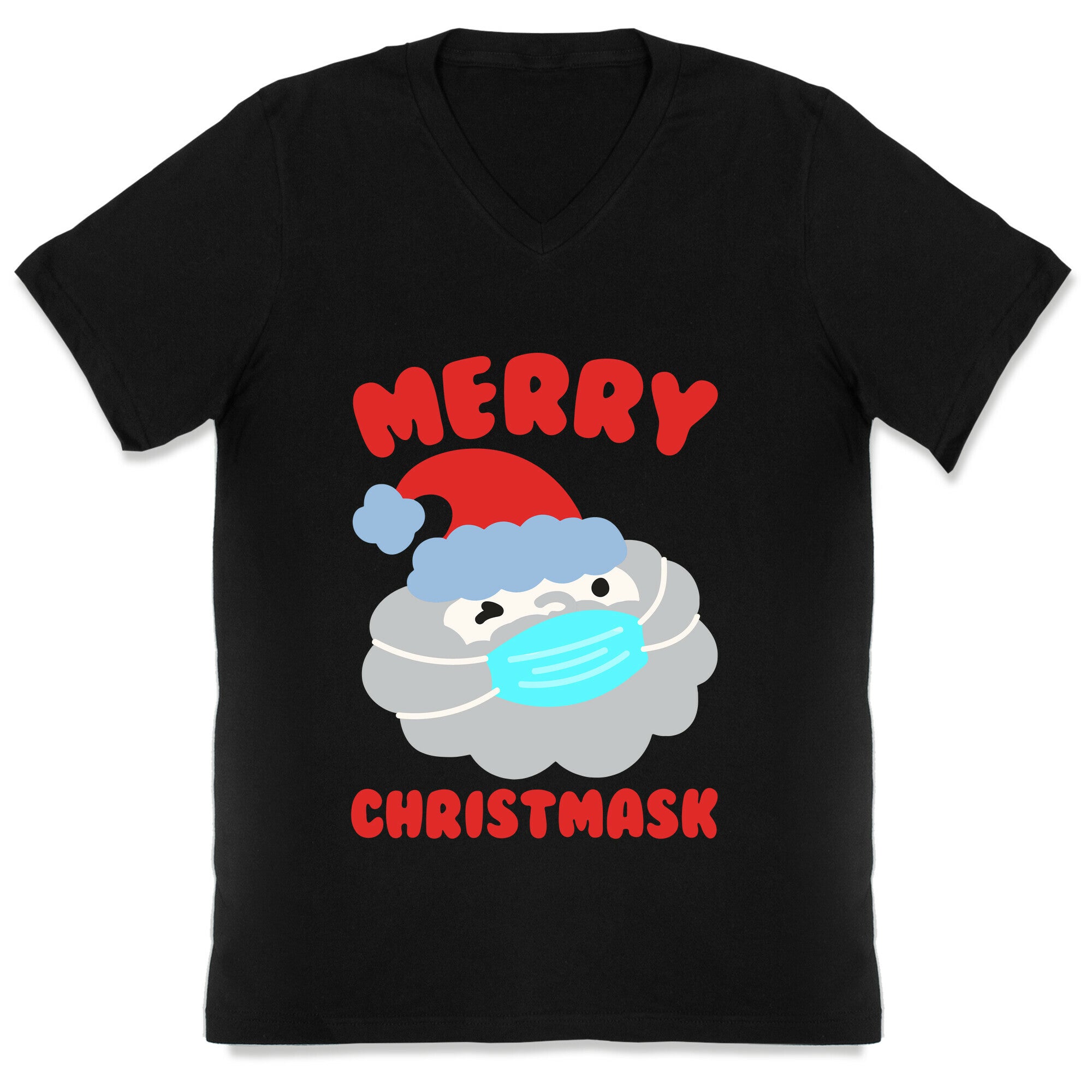 Merry Christmask White Print V-Neck