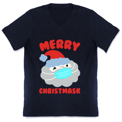 Merry Christmask White Print V-Neck