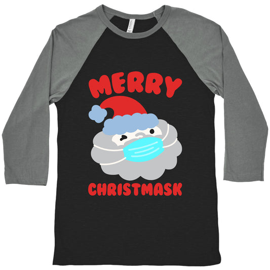Merry Christmask White Print Baseball Tee