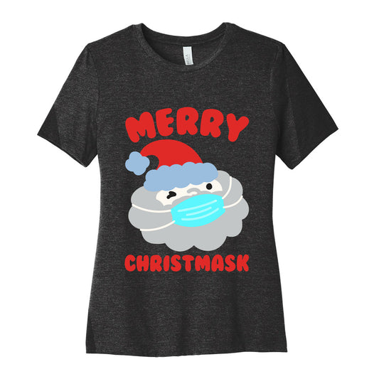 Merry Christmask White Print Women's Cotton Tee