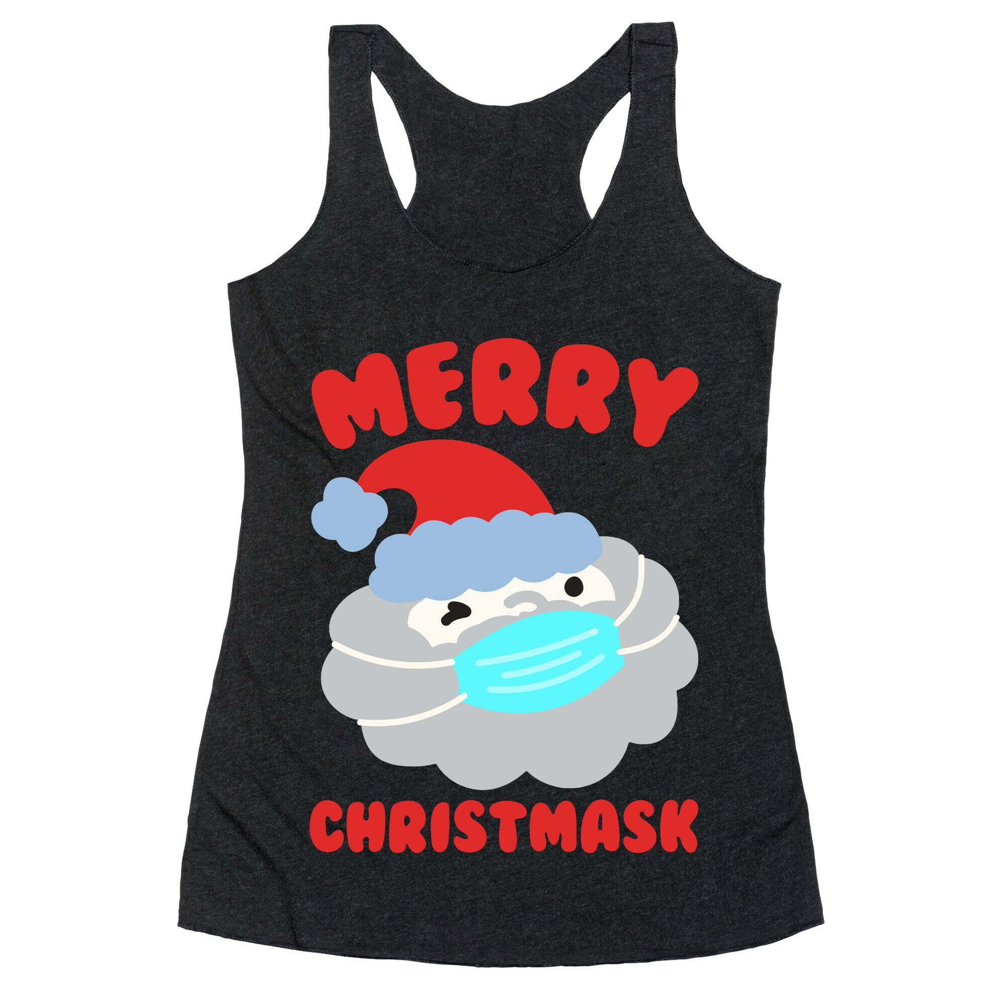 Merry Christmask White Print Racerback Tank