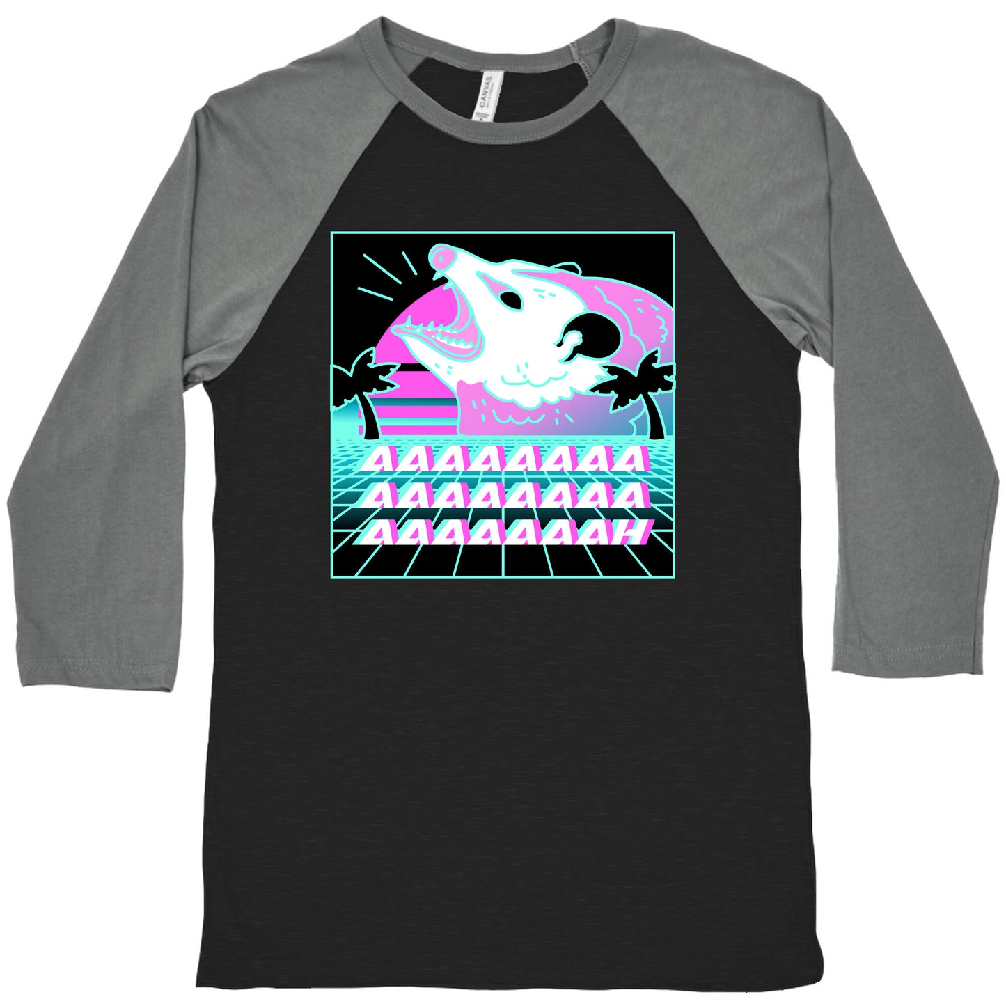 Screaming Retrowave Possum Baseball Tee