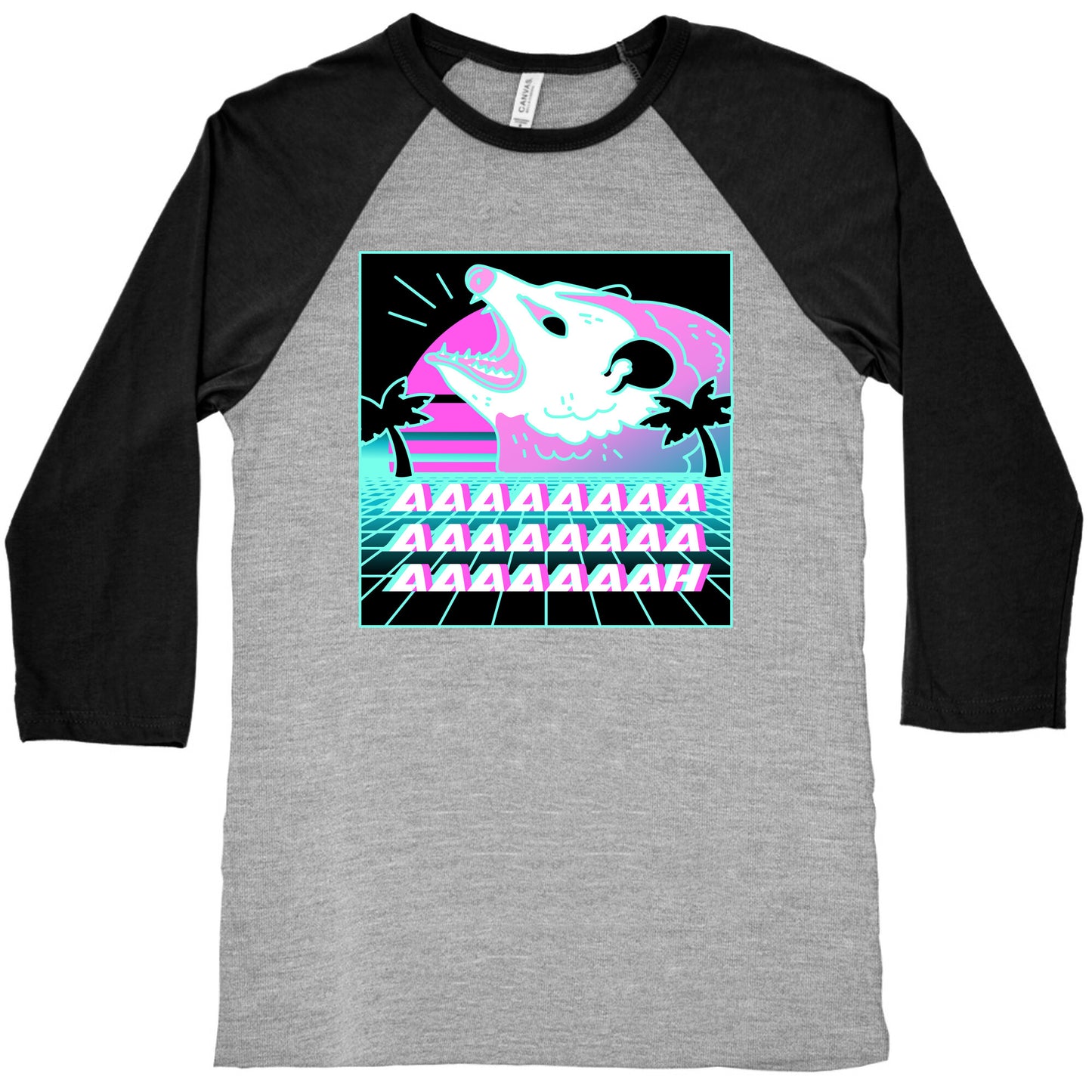 Screaming Retrowave Possum Baseball Tee