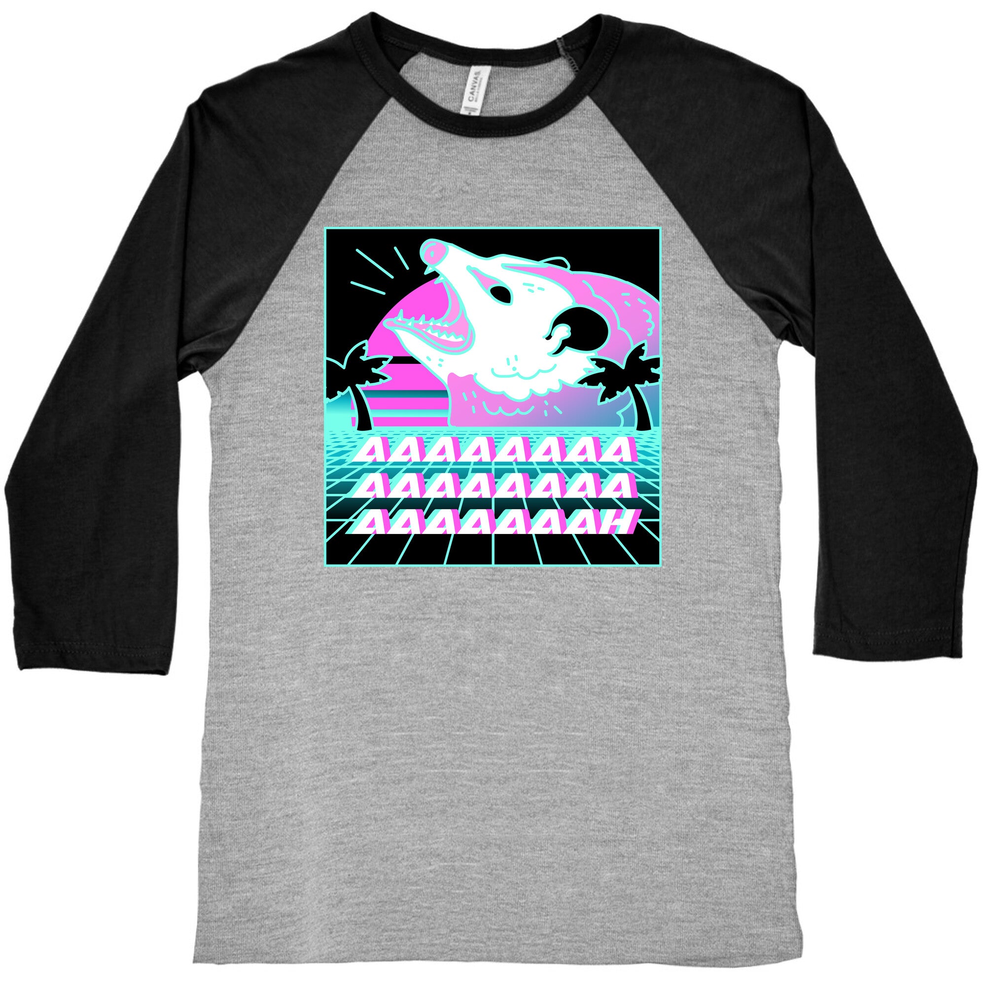 Screaming Retrowave Possum Baseball Tee
