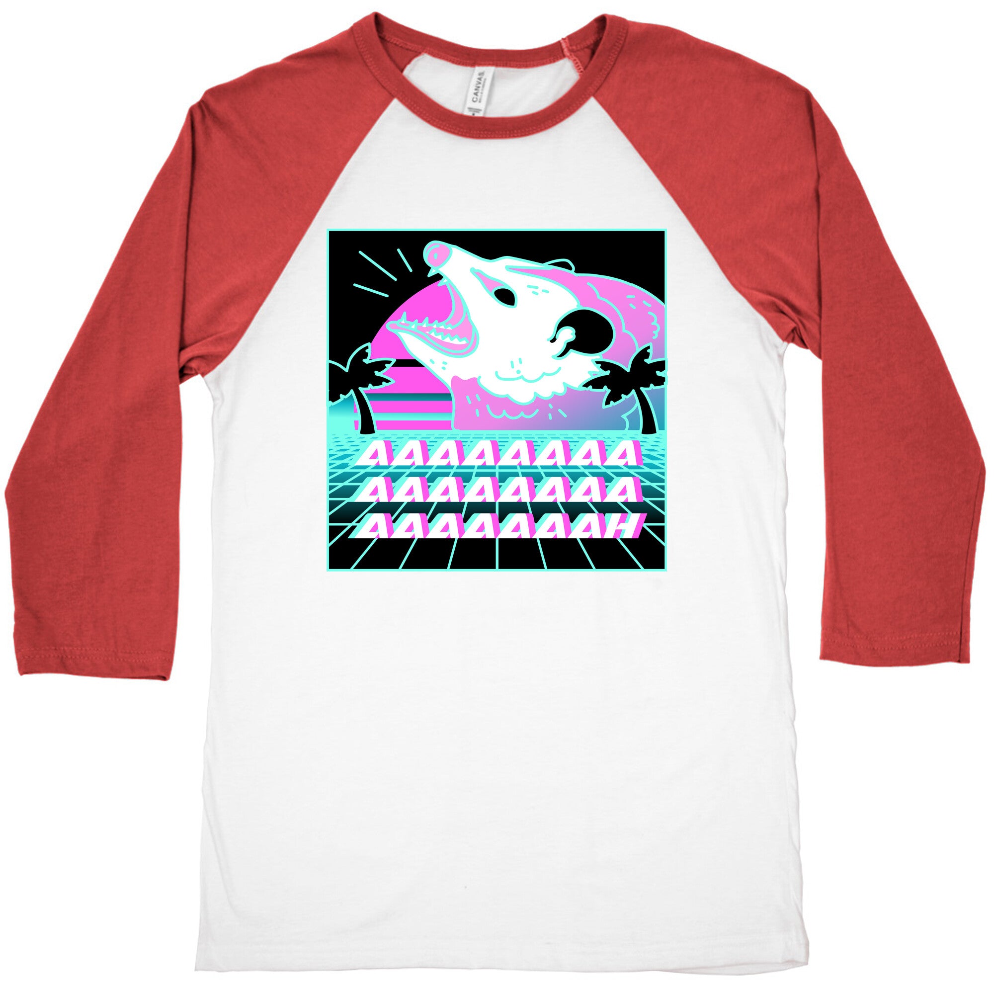 Screaming Retrowave Possum Baseball Tee