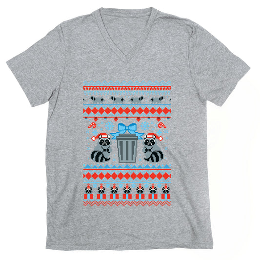Raccoon Ugly Christmas Sweater V-Neck