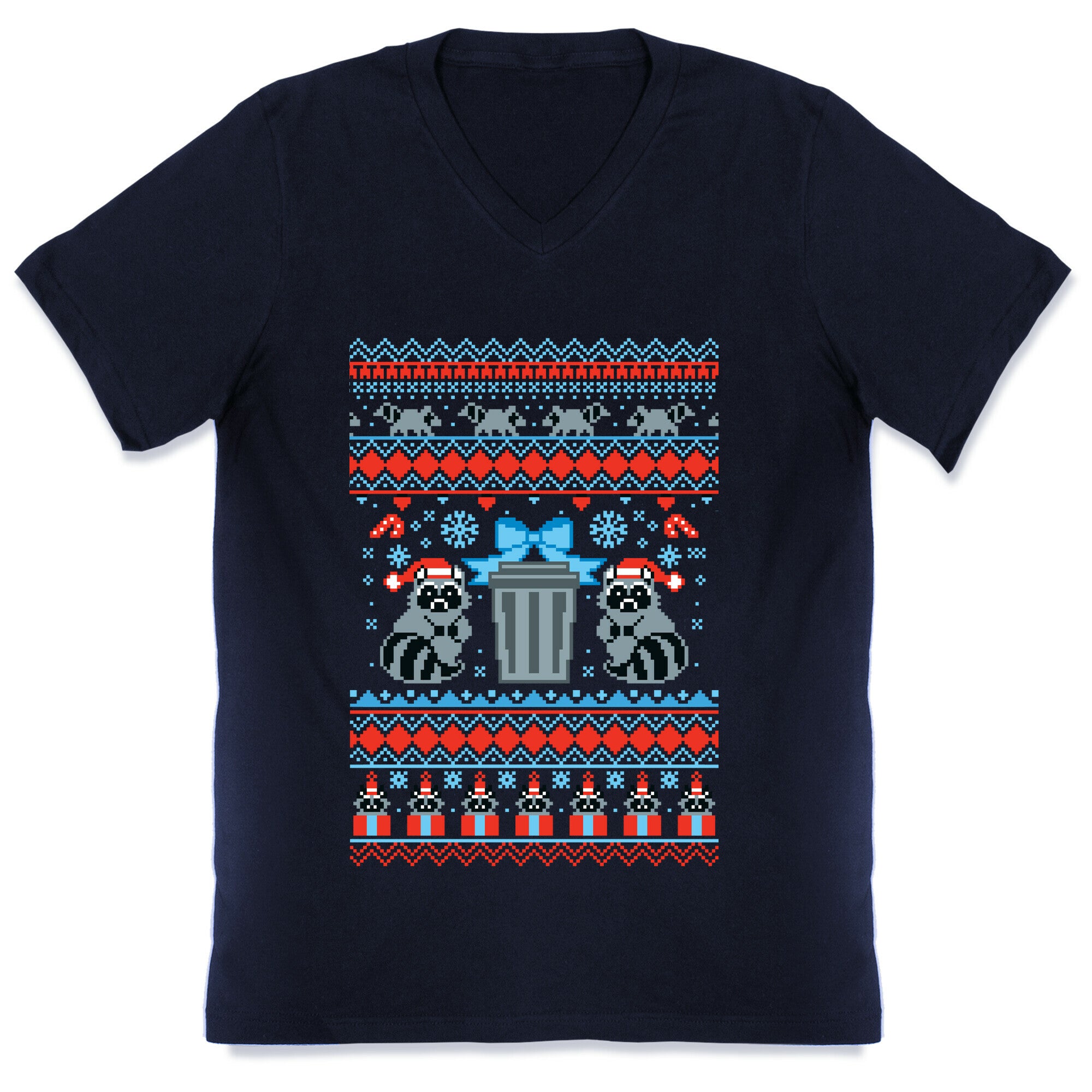 Raccoon Ugly Christmas Sweater V-Neck