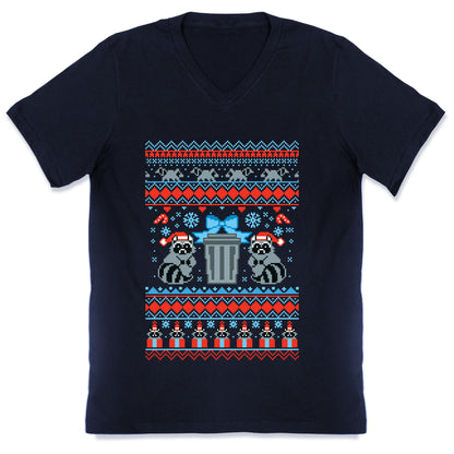 Raccoon Ugly Christmas Sweater V-Neck