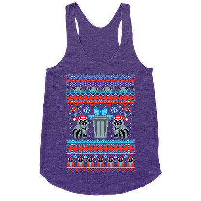 Raccoon Ugly Christmas Sweater Racerback Tank
