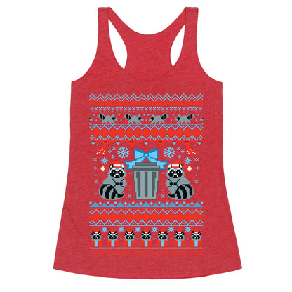 Raccoon Ugly Christmas Sweater Racerback Tank