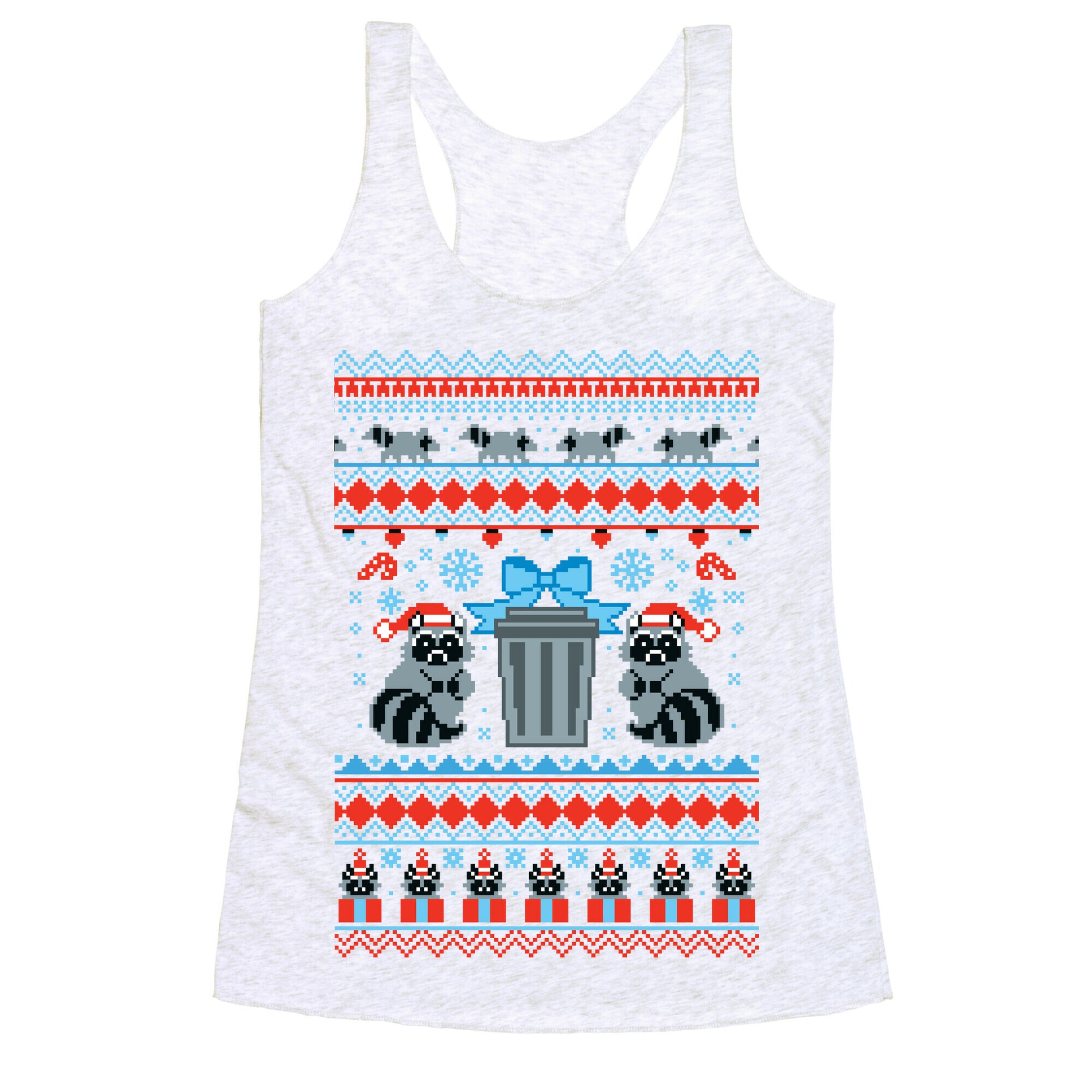 Raccoon Ugly Christmas Sweater Racerback Tank