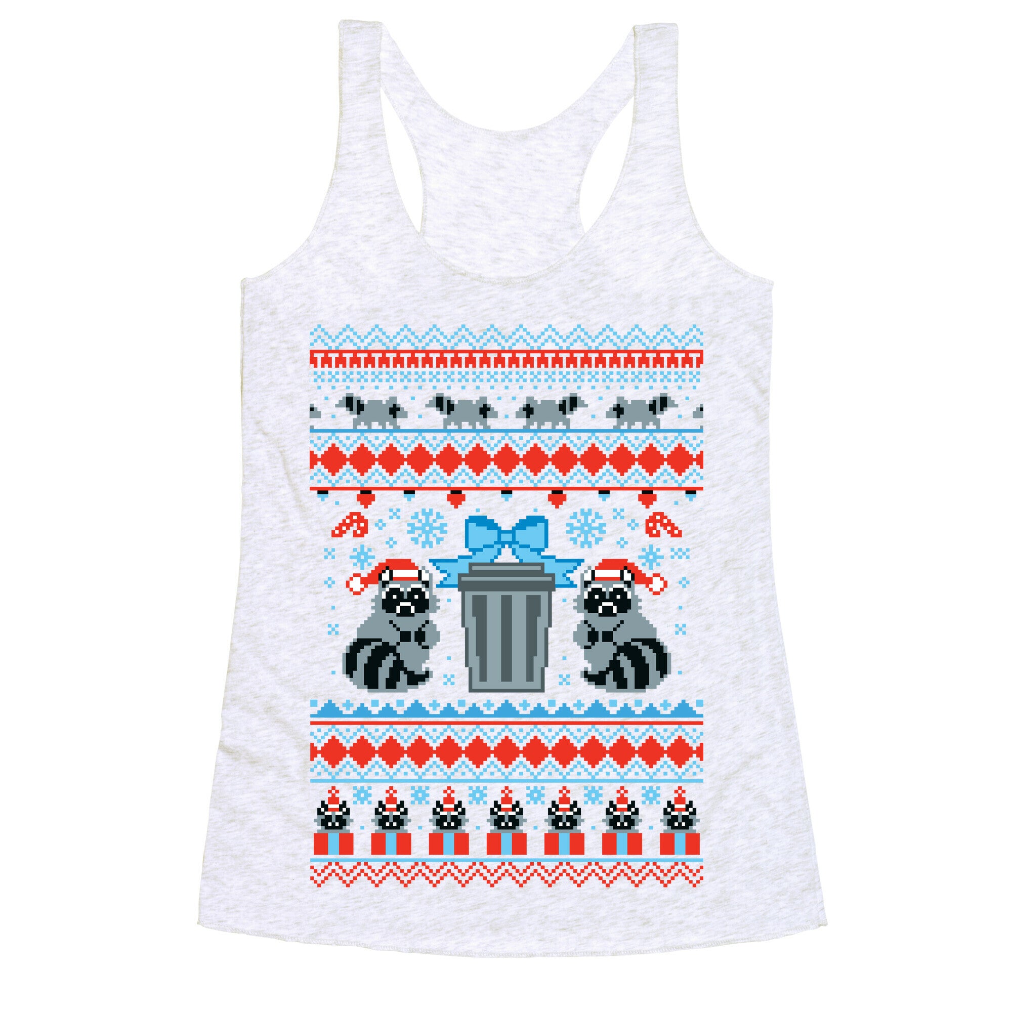 Raccoon Ugly Christmas Sweater Racerback Tank