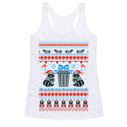 Raccoon Ugly Christmas Sweater Racerback Tank