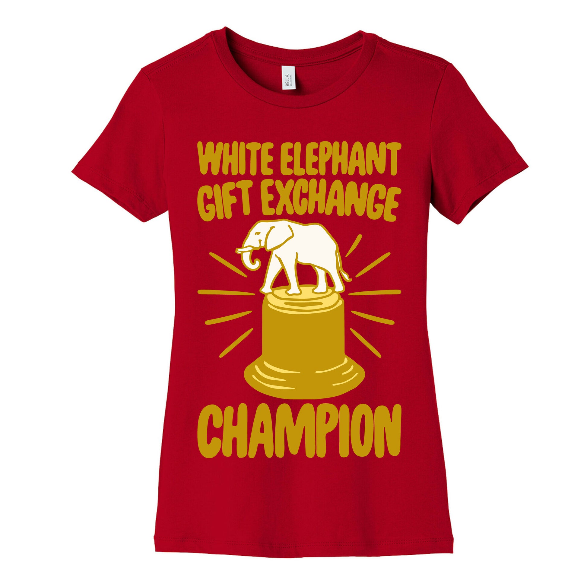 White Elephant Gift Exchange Champion White Print Women's Cotton Tee