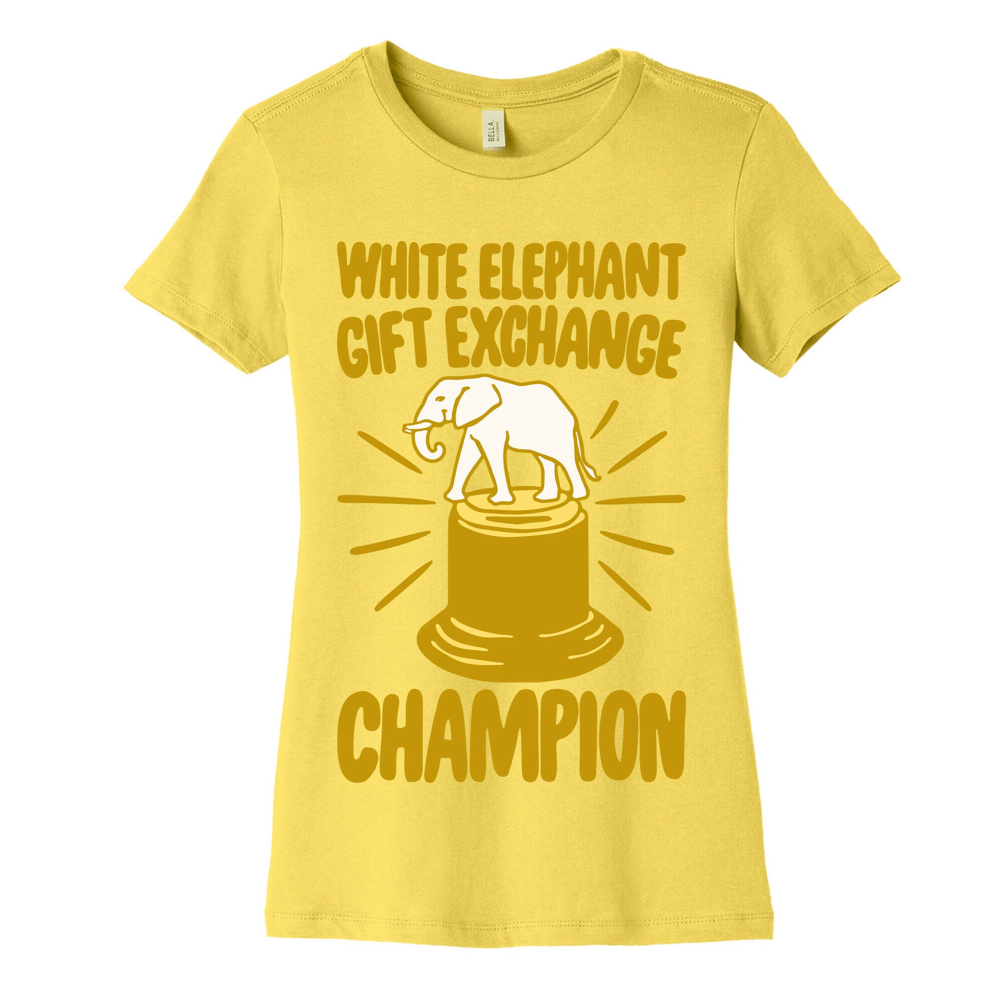 White Elephant Gift Exchange Champion White Print Women's Cotton Tee