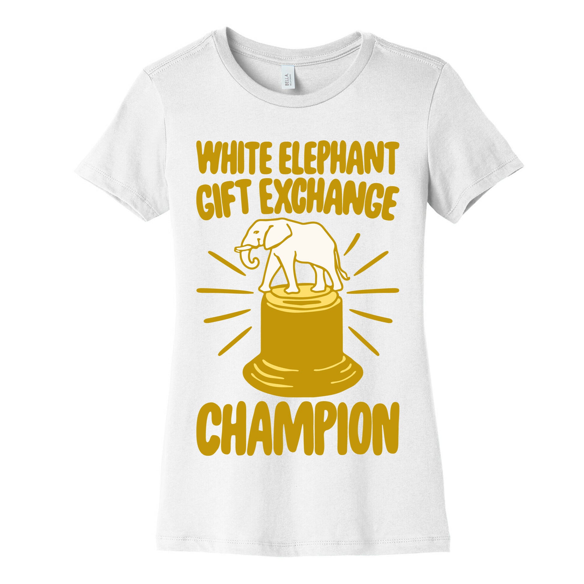 White Elephant Gift Exchange Champion White Print Women's Cotton Tee