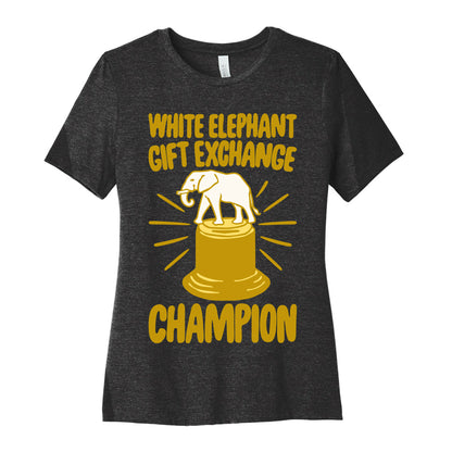 White Elephant Gift Exchange Champion White Print Women's Cotton Tee