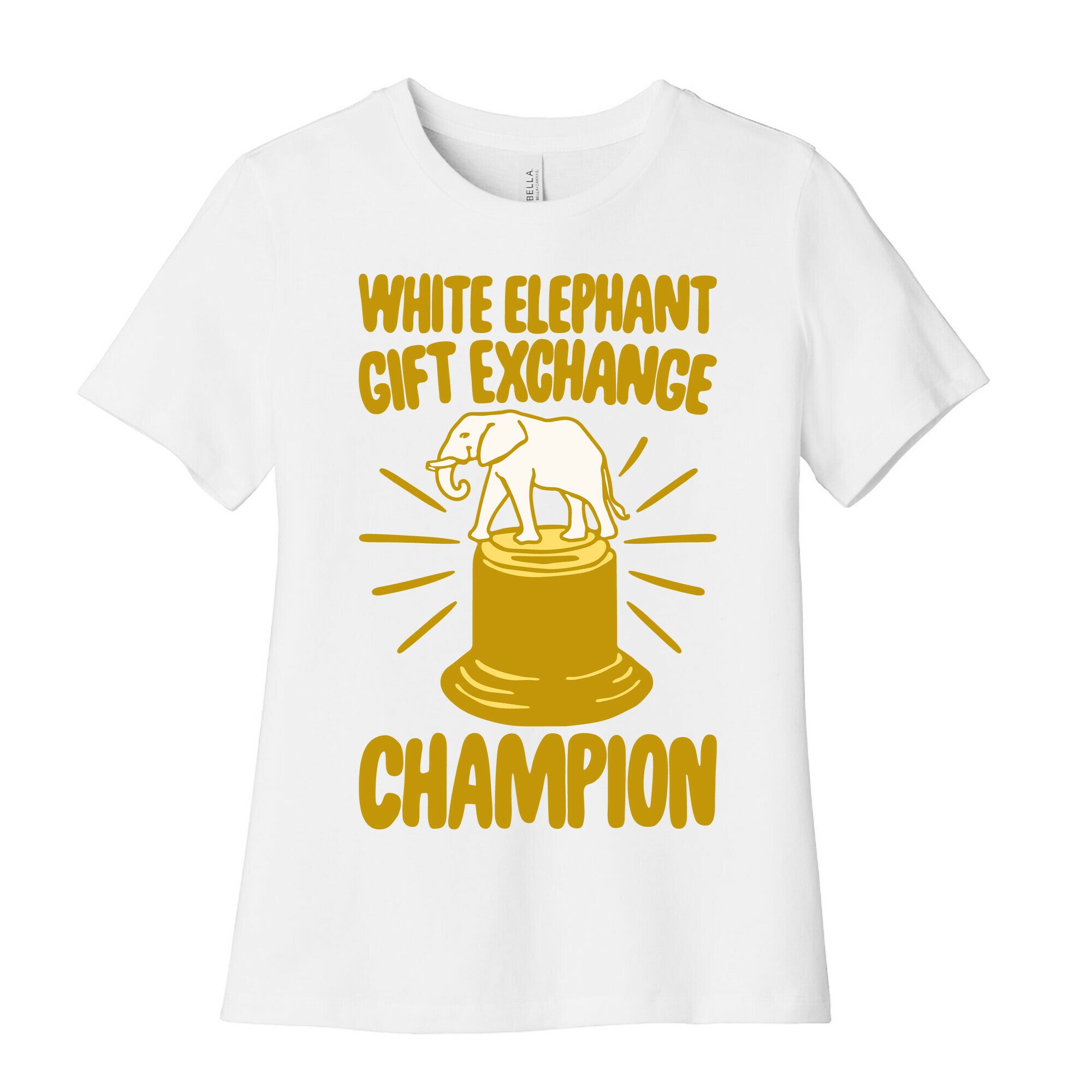 White Elephant Gift Exchange Champion White Print Women's Cotton Tee