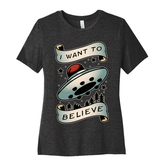 I Want to Believe (Old School Tattoo) Women's Cotton Tee